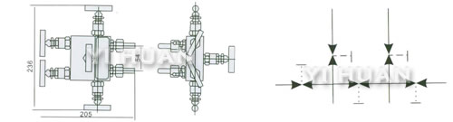 WF1/2 5-Valve manifold diagram and connecting dimensions