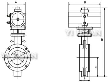 D672X氣動(dòng)對(duì)夾式軟密封蝶閥結(jié)構(gòu)圖