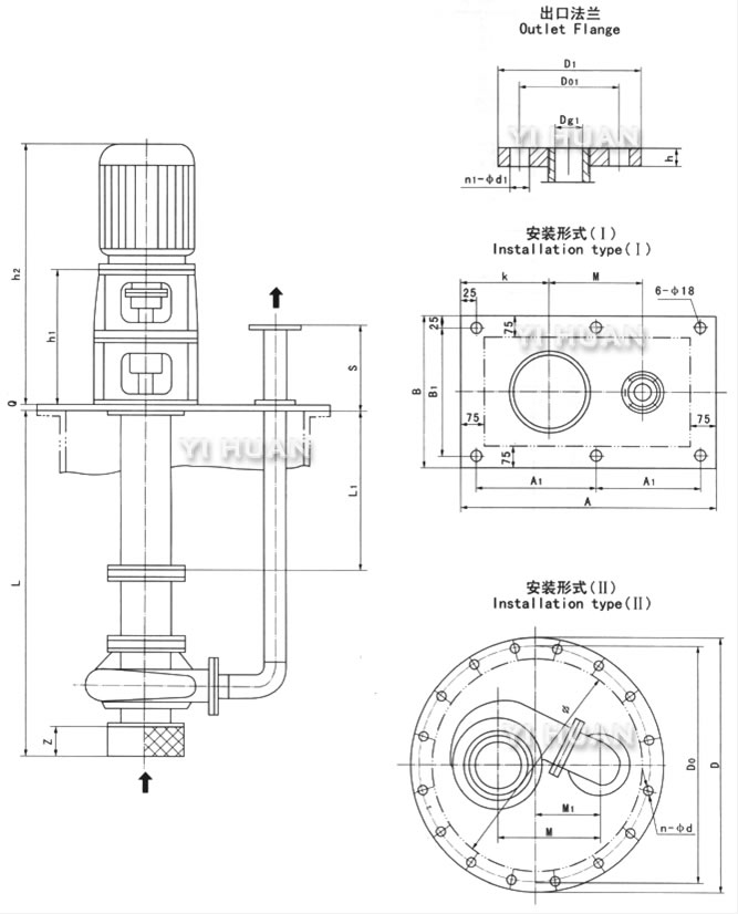 SFY立式液下泵外形及安裝尺寸圖
